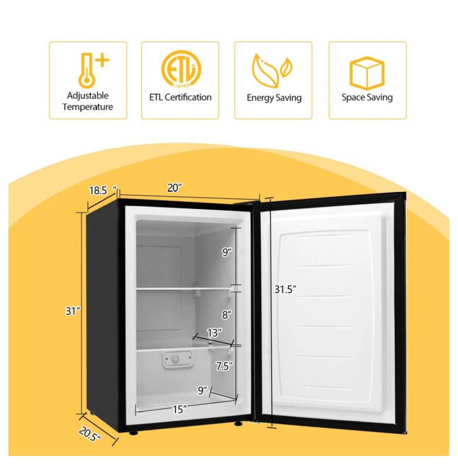 Compact Upright Freezer 3.0 cu ft - Stainless Steel Door - Mini Freezer - Adjustable Temp Control - Space Saving - Manual Defrost