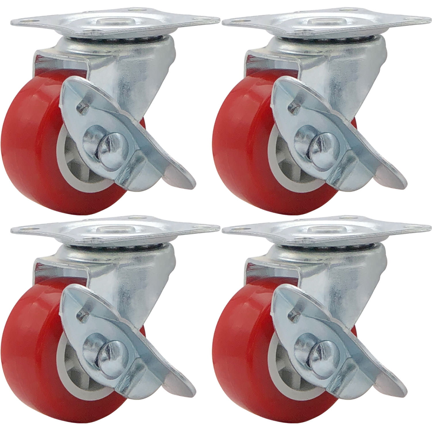 1.5" Low Profile Caster Wheels Soft Rubber Swivel Caster RED Lot of 50 