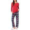 thumbnail image 2 of Conjunto de pijamas familiares de cuadros para mujer, camisetas de manga larga y pantalones, color rojo, 2 of 4