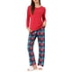 thumbnail image 2 of Conjunto de pijamas familiares de cuadros para mujer, camisetas de manga larga y pantalones, color rojo, 2 of 4