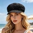 thumbnail image 2 of VBEWZET Fashion Embroidered Sequined Hat for Ladies, Breathable Mesh Newsboy Cap, Lightweight Casual Outdoor Vacation Club Styling Beret Headwear Black One Size, 2 of 4