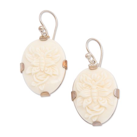 NOVICA Bone dangle earrings, 'Twin Butterflies'