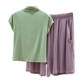 thumbnail image 2 of Costeam Womens Mock Neck Short Sleeve Top and Elastic Waist Wide Leg Capri Pants Two Piece Knit Loungewear Set Dual Side Pockets Relaxed Fit Solid Co Ord Outfit, 2 of 6