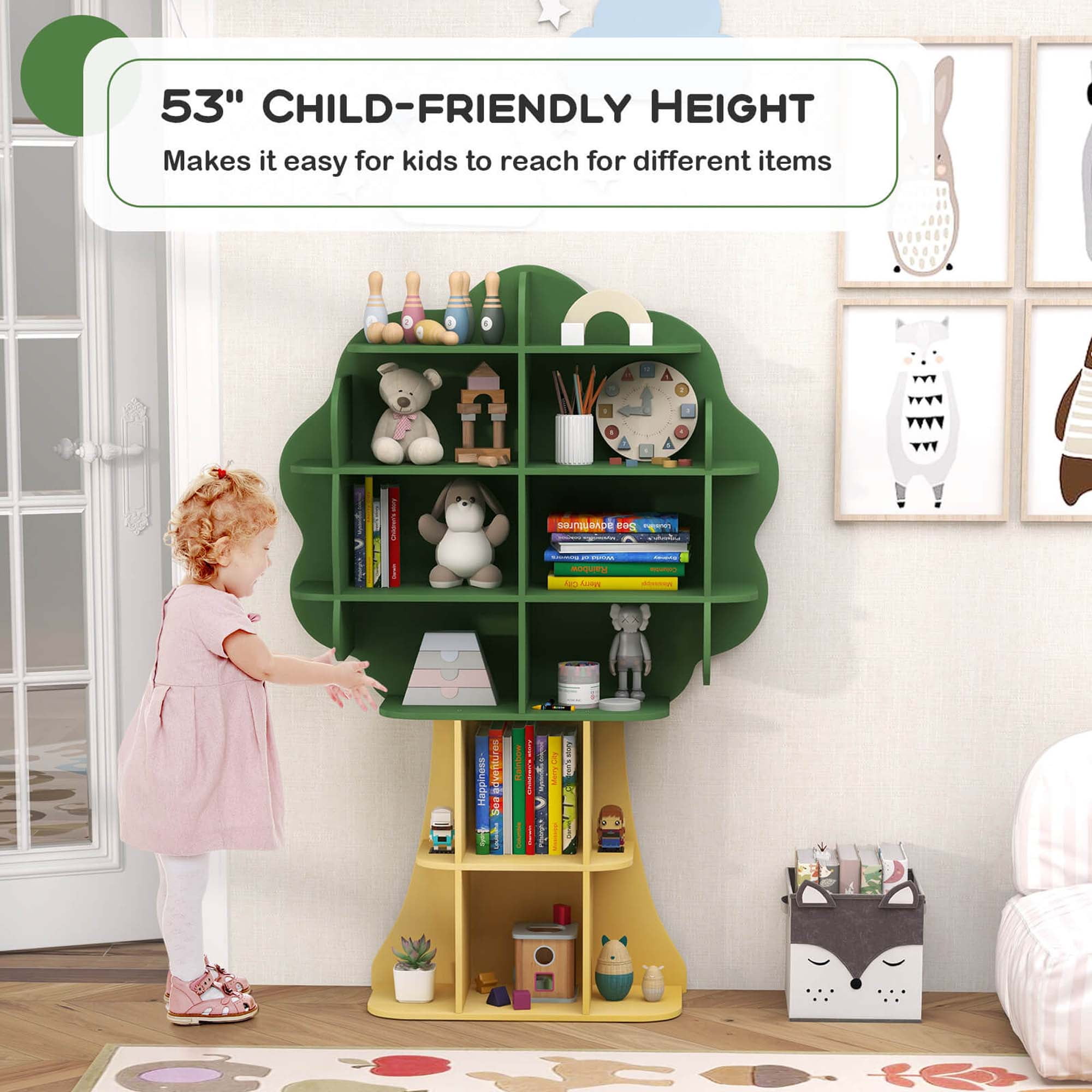 Costway Tree Bookcase Kids 6-Tier Toy Storage Organizer with Open Storage Shelves