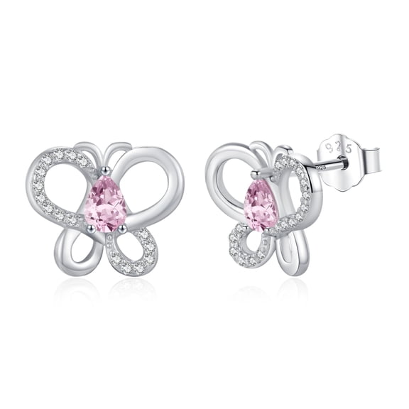 TANGPOET Valentines Day Gifts for Women Butterfly Stud Earrings for Women Sterling Silver Pink CZ Butterfly Earrings Cute Animal Jewelry Anniversary Birthday Gift for Wife Her Mom