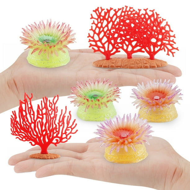Set de figuras de coral y anémona marina, 6 unidades, PVC, decoración de vida marina