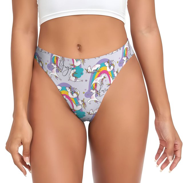 Balery Unicorn DoingYoga Tangas de Algodón para Mujer con Estampado – Ropa Interior Sexy, Transpirable, G-string-X-Small