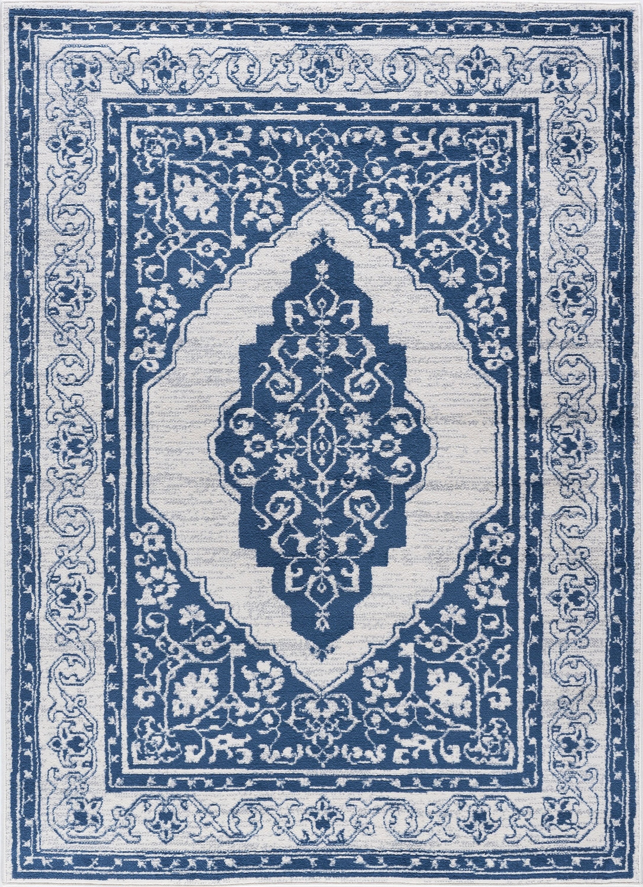 Madison Traditional 5' x 7' Navy and Cream Polypropylene Indoor Area Rug