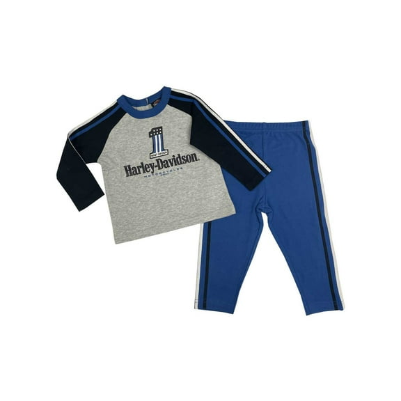 Harley-Davidson Baby Boys' 2-Piece Infant Knit Colorblocked Pant Set (9/12M), Harley Davidson