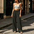 thumbnail image 6 of Inverlee Women's Front Seam Wide Leg Dress Pants Elastic High Waist Loose Business Casual Trousers Army Green XL, 6 of 8