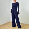 thumbnail image 2 of jtjvou Womens 2 Piece Fall 2025 Outfit Long Sleeve Round Neck Top and Drawstring Wide Leg Pants Lounge Set Tracksuit Blue M, 2 of 5