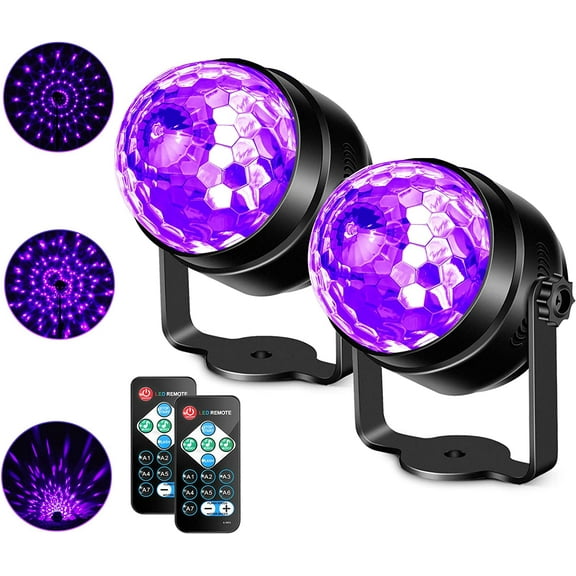 UV Black Lights for Glow Party, 6W LED Disco Ball Strobe Lights for Dark Party Supplies, Sound Activated with Remote Control, Dj Light for Halloween Xmas Birthday Party Home Decorations, 2 Pack