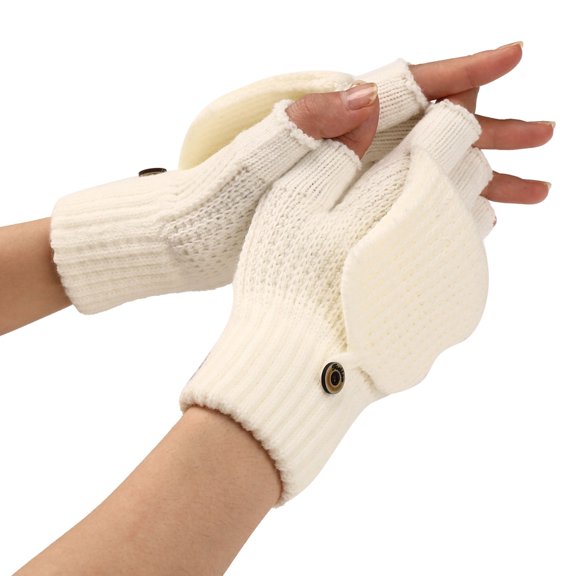 Yuanlong Womens Gloves Winter Knit Convertible Fingerless Glove Solid Classic Warm Thermal Gloves