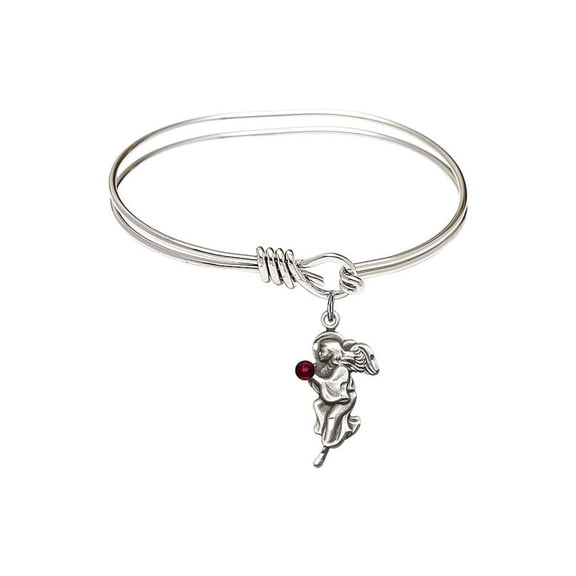 5 3/4 inch Oval Eye Hook Bangle Bracelet w/ Guardian Angel medal charm w/ January Red Swarovski Crystal