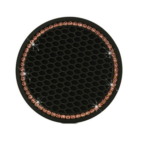 

YUEHAO Glass and Bottle Round Anti-Skid Rubber Pad For Automobile Water Cup 2PC coaster with diamond Pink