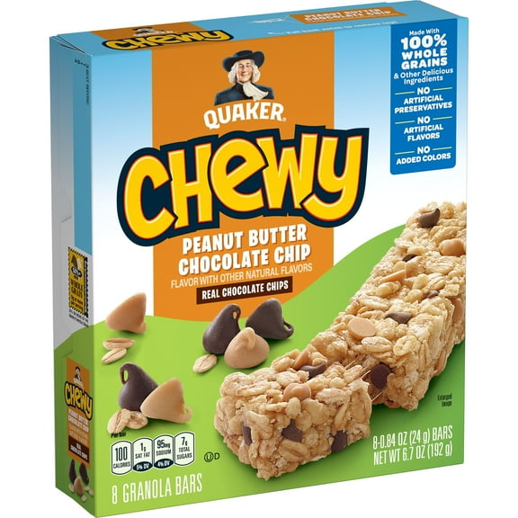 Quaker Chewy Peanut Butter Chocolate Chip Bars – 100 Calorie Whole Grain Snack, 6.7 oz