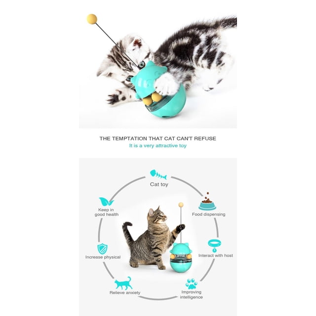 Distributeur Automatique de Nourriture pour Chat, Jouet Interactif pour Friandises pour Chat, Distributeur Lent Bleu