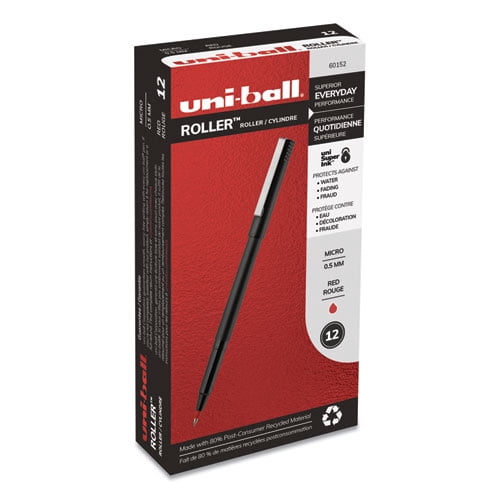 Roller Ball Pen, Stick, Micro 0.5 Mm, Red Ink, Black Matte Barrel, Dozen | Bundle of 5 Dozen