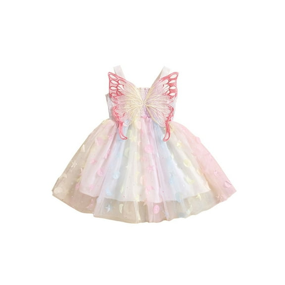 Toddler Baby Girl Princess Tulle Dress Summer Sleeveless Butterfly Embroidery Dress Birthday Party Sundress