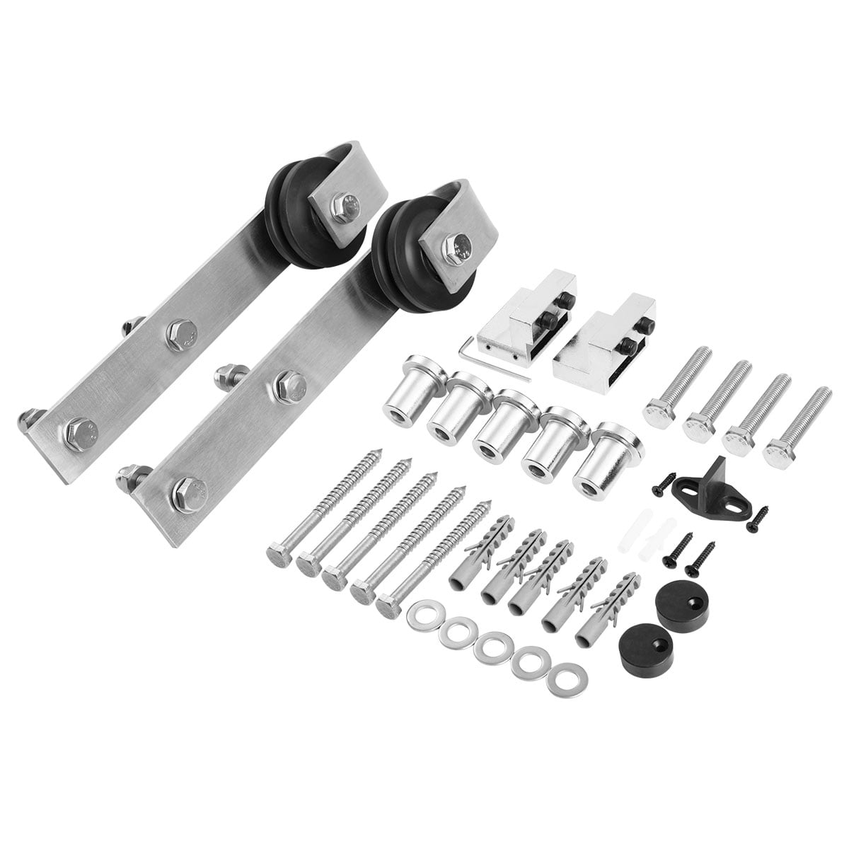 Kepooman 6.6 ft Rustic Sliding Barn Door Hardware Kit, Roller Track Set - Silver Kepooman 6.6 ft Rustic Sliding Barn Door Hardware Kit, Roller Track Set - Silver