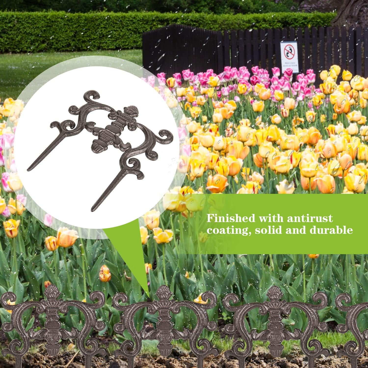 Sungmor 9.4 x 7.8 Inch Cast Iron Garden Border Edging, Drak Brown, 4 Count