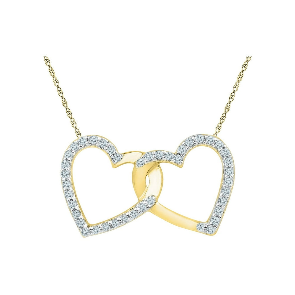 Gem And Harmony Double Heart Pendant Necklace in 10K Yellow Gold with