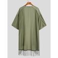 thumbnail image 4 of Men's 3/4 Sleeve Solid Color Cardigan Cloak Summer Holiday Casual Thin Midi Kimonos, 4 of 6