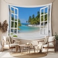 thumbnail image 2 of Window Seascape Large Tapestry for Bedroom Wall Hanging Tapestry, Summer Beach Seaside Palm Trees Ceiling Backdrop Tapestries Poster Blanket Wall Decor for Teens Room Living Room Dorm 100" x 59", 2 of 8