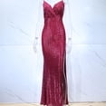 thumbnail image 4 of Vestidos de fiesta con escote en V, lentejuelas y tirantes finos con abertura, vestido de noche largo con purpurina, vestido formal para mujer, 4 of 4