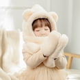 thumbnail image 2 of Novelty Kids Scarf Hat Soft Baby Winter Cap Anti-static Outdoor Windproof Integrated Bear Ear Children Gloves Scarf Hat (brown), 2 of 7