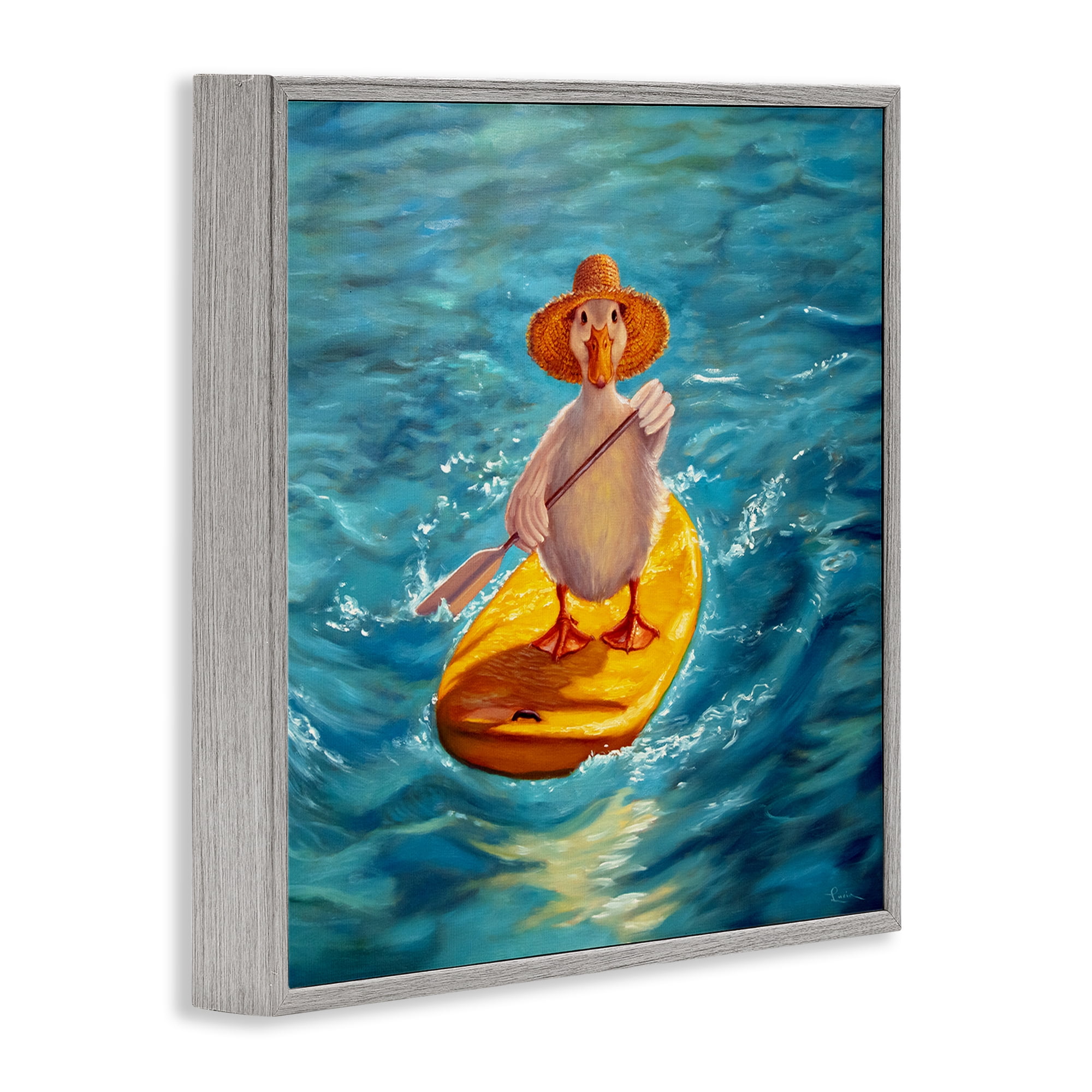 Stupell Industries The Paddler Duck with Straw Hat Gray Framed Giclee Art, design by Lucia Heffernan