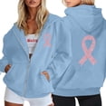 thumbnail image 2 of Wovix Cool Shirts Cancer Embroidered Pink Ribbon Full Zip Hoodie Long Sleeve Hooded Sweater for Dailywear Women, 2 of 6