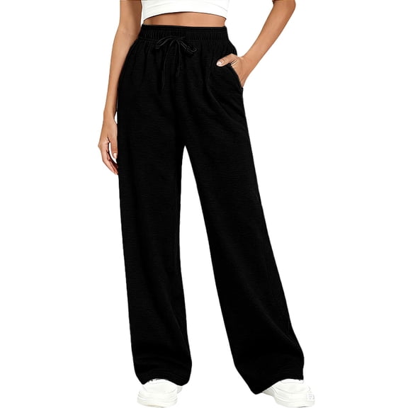 Women's Pants Fashion Casual Pants For Women For Workout Wide Leg Elastic Waist Sweat Line Loose Fall Casual Basic Trousers