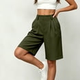 thumbnail image 5 of Shorts for Women Dressy Casual High Waisted Wide Leg Pleated Shorts with Pockets Elastic Waist Knee Length Pants Army Green S, 5 of 7