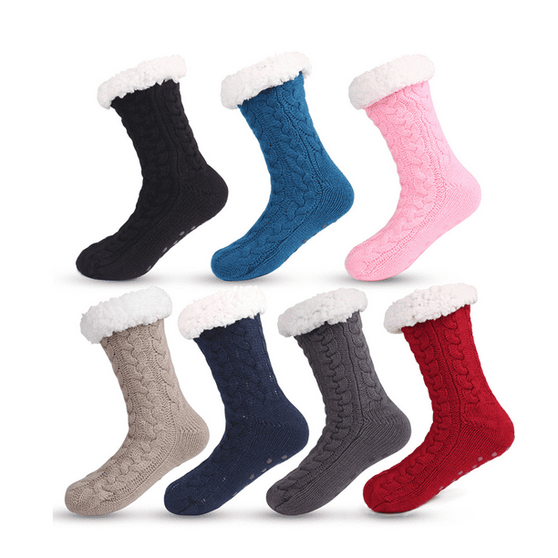 Women's Anti-Skid Socks,Cozy Fuzzy Fleece-Lined Warm Socks with Silicone  Grippers,Christmas Socks，Pink