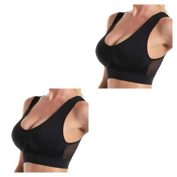 Minnieouse Sujetador deportivo para mujer, inalámbrico, para entrenamiento físico, correr, trotar, dormir, chaleco acolchado, ropa interior Negro 2Conjunto