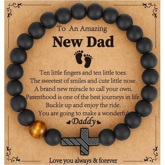Gifts for Dad New Dad Stepdad Husband, American Flag Cross Beads Bracelet Jewelry Gifts for Father Men from Daughter Son Wife