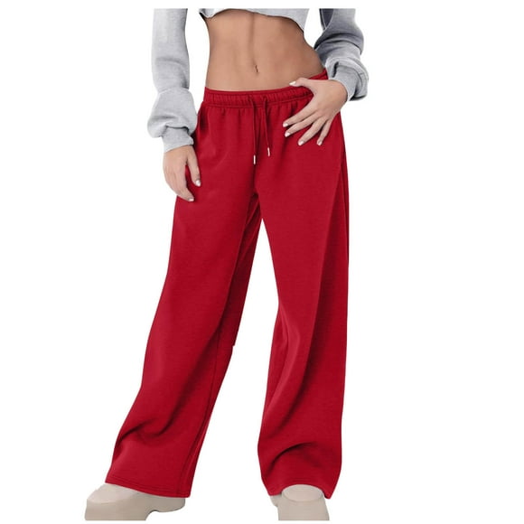 AQUARIVE Casual Pnats For Women Low Waisted Elastic Waistband soft Fleece Baggy Loose solid Color Comfy Wide Leg Winter Athletic Pants