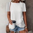thumbnail image 5 of Tittly Womens T Shirts Womens Casual Tops Plus Size Summer Tops for Women Fashionable And Casual Solid Color Short Sleeved Round Neck T Shirt Eyelet T Shirt White, 5 of 6