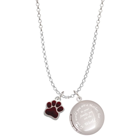 Delight Jewelry Silvertone Small Maroon Paw To the World You are a Mother Locket Necklace