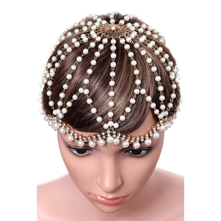 BABEYOND 1920s Crystal Cap Headpiece Rhinestone Head Chain  display picture 2