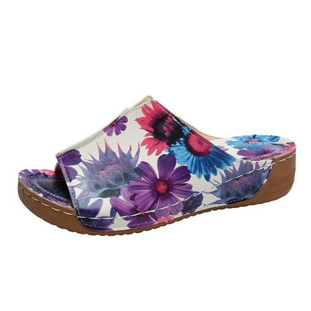 

MIASHUI Womens Sandals Shoes Women s Large Size Casual Sandals Fashion Printed Comfortable Sandals Casual Summer Shoes Purple 7.5