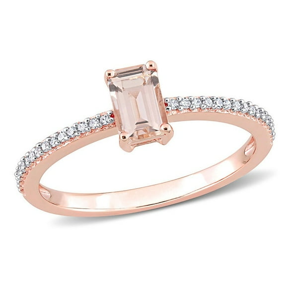 3/5 Carat (ctw) Emerald-Cut Morganite Ring  in 10K Rose Pink Gold with Diamonds
