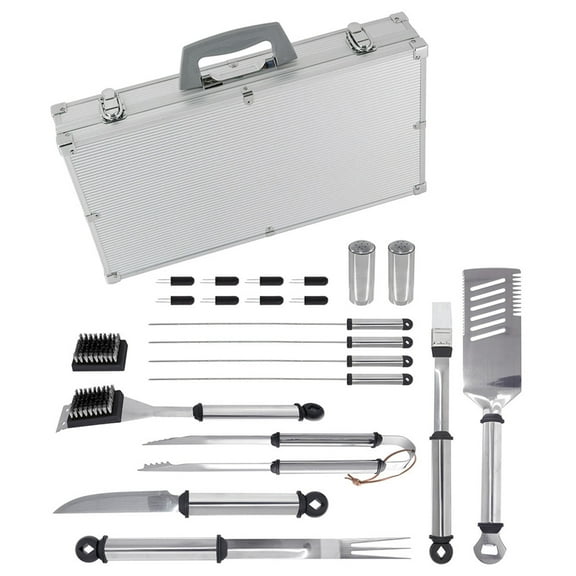 Mr. Bar-B-Q 21-Piece Stainless Steel Grill Tool Sets with Aluminum Case, Silver-21pcs