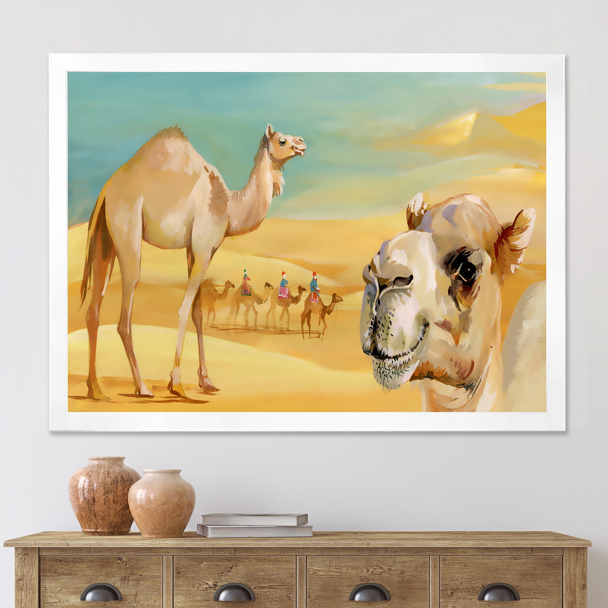 Designart 'Camels In Wild Desert II' Farmhouse Framed Art Print