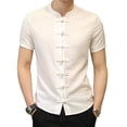 thumbnail image 1 of Camisetas Tops, Ropa De Estilo Chino Traje Tang - Camisa De Manga Corta De Kung Fu para Hombres - Blanco, 1 of 6