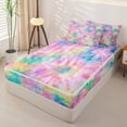 thumbnail image 2 of Erosebridal Pastel Rainbow Tie Dye Zipper Twin Comforter Sets with Fitted Sheet and 2 Pillowcases,Colorful Sequin Print Zipper Bedding Set For Adults,Pink Reversible,4pcs, 2 of 7