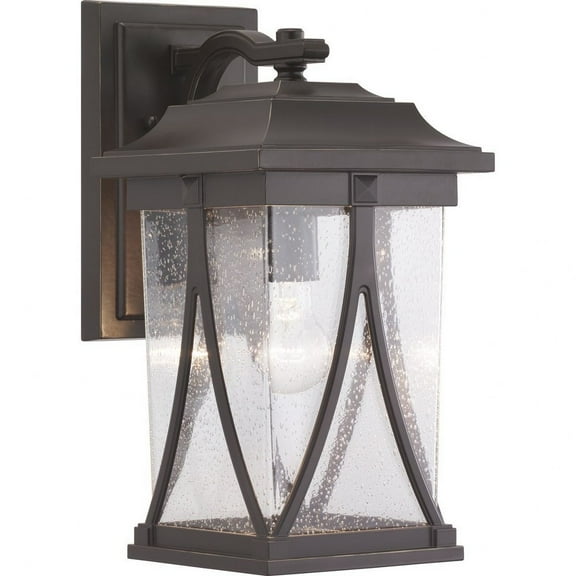Progress Lighting Abbott 1-Light Medium Wall Lantern in Antique Bronze with Clear Seeded Glass Shade