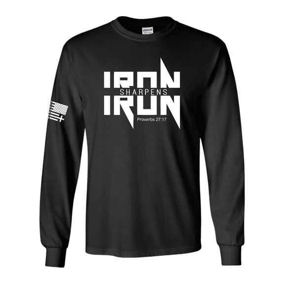 Trenz Shirt Company Iron Sharpens Iron Proverbs 27:17 Heavy Metal Logo Bible Scripture Mens Long-Sleeve T-Shirt-Black-large