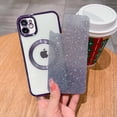 thumbnail image 3 of Compatible with iPhone 12 Magnetic Gardient Glitter Case, Plating Bling Cute Case with MagSafe for Women Girls Full Camera Protector Back Cover for iPhone 12 6.1'' Purple, 3 of 11
